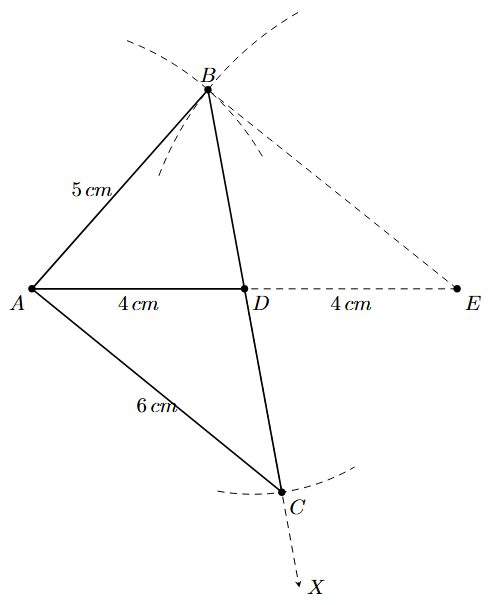Step 7: AC is joined to complete the required triangle ABC.